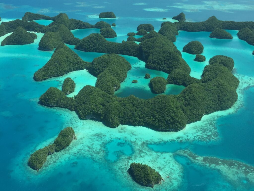 パラオのセブンティ・アイランドをセスナ遊覧飛行から望む絶景