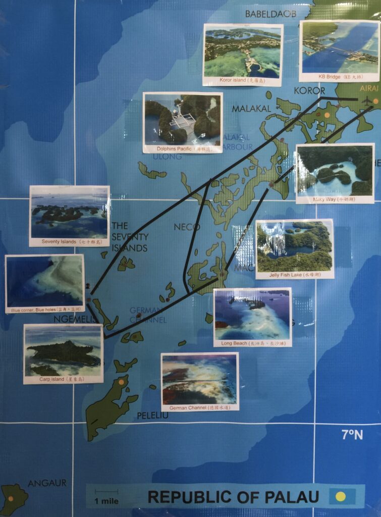 パラオのセスナ遊覧飛行Bコースの飛行ルートマップ