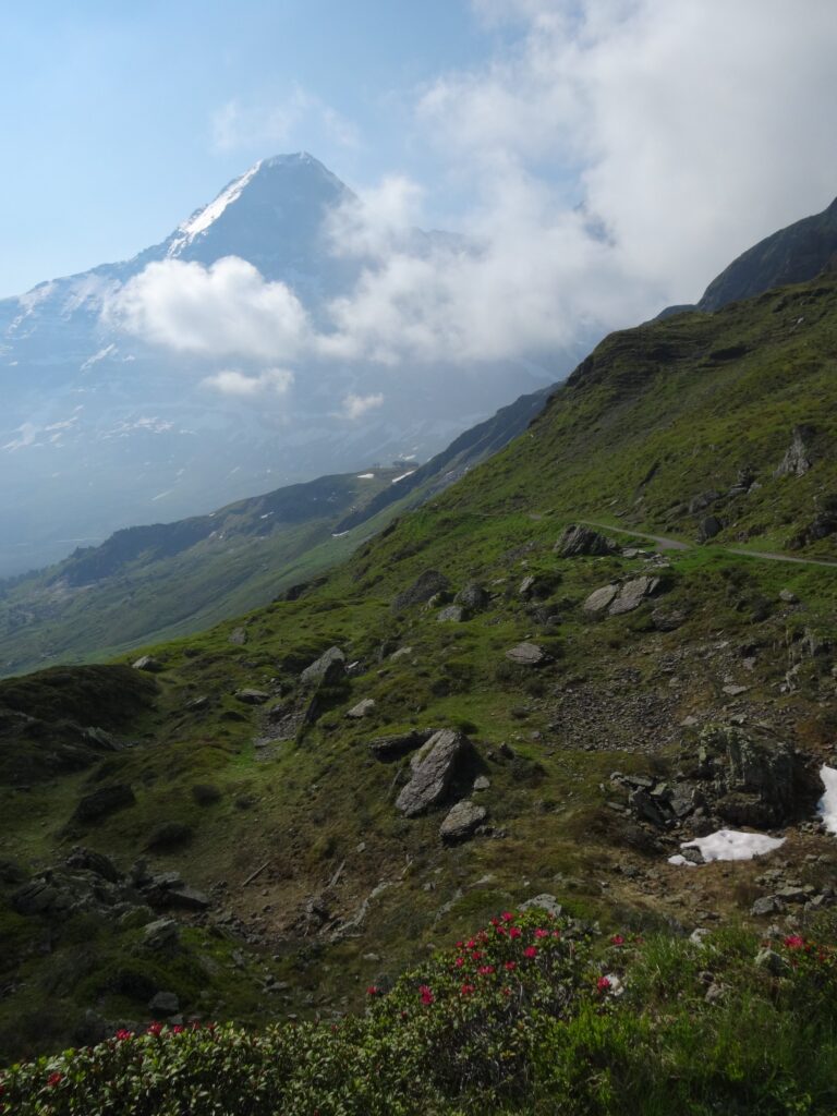 アイガー、メンヒ、ユングフラウの大パノラマに向かって歩く人気のハイキングコース