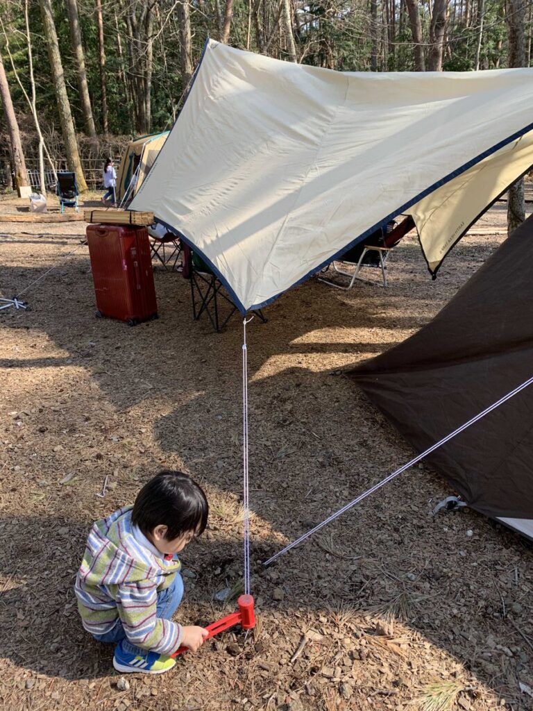 森と湖の楽園でのテント設営