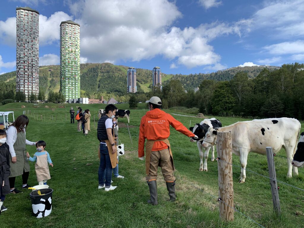 トマムのファームで動物に餌やり体験