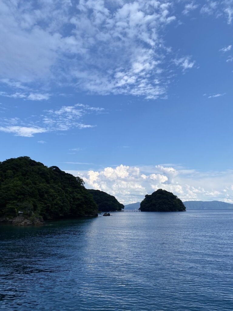 伊根湾めぐり遊覧船から望む青い海