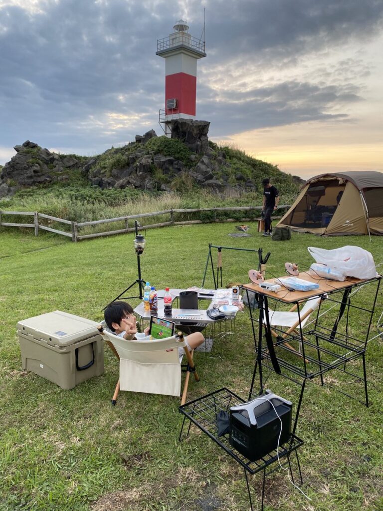 沓形岬公園キャンプ場での夕食準備